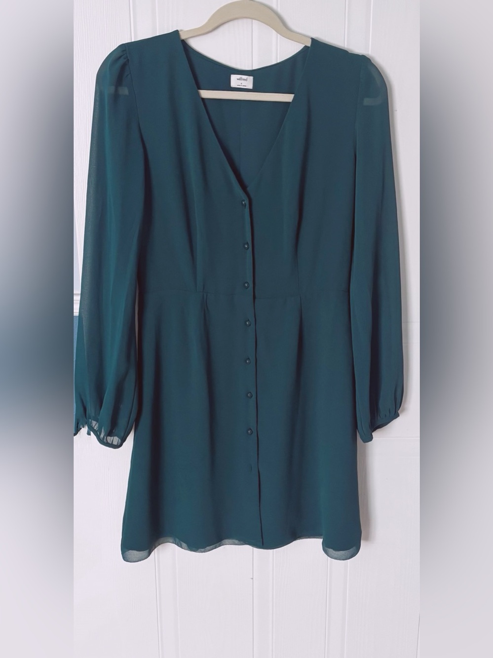 Aritzia Teal Long Sleeve Button-Front Dress